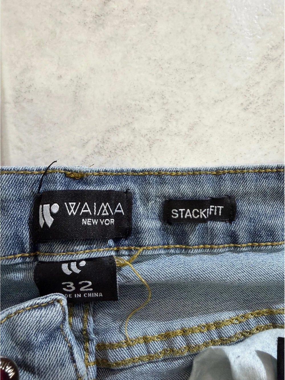 Waima New Yor Stack Fit Cargo Jeans, Size 32x36, Light Blue Denim